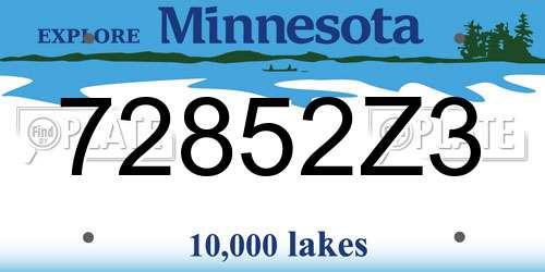 72852Z3 Minnesota License Plate