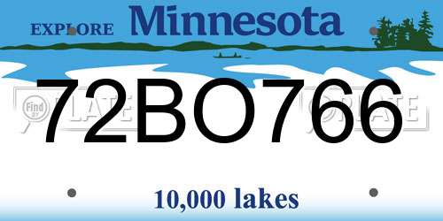 72BO766 Minnesota License Plate