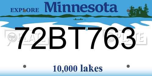 72BT763 Minnesota License Plate