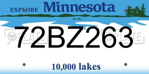 72BZ263 Minnesota License Plate