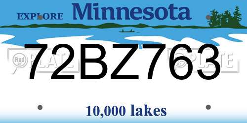 72BZ763 Minnesota License Plate