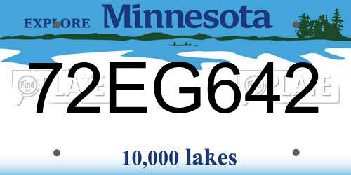 72EG642 Minnesota License Plate