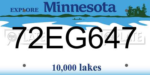 72EG647 Minnesota License Plate