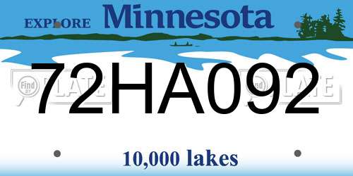 72HA092 Minnesota License Plate