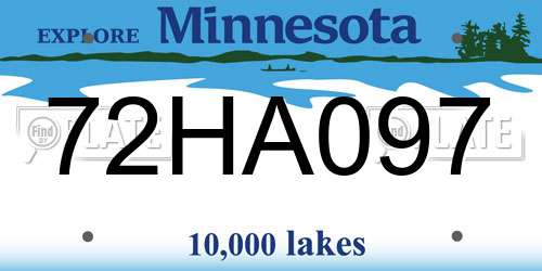 72HA097 Minnesota License Plate