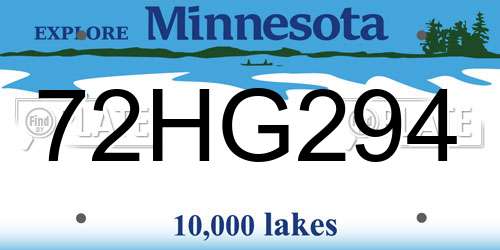 72HG294 Minnesota License Plate