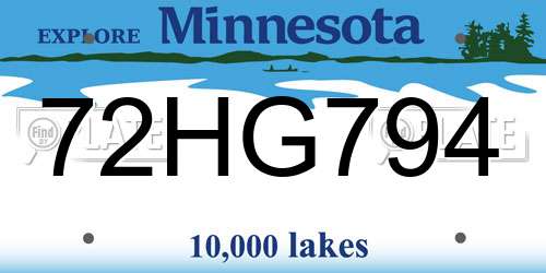72HG794 Minnesota License Plate