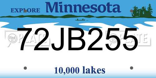 72JB255 Minnesota License Plate