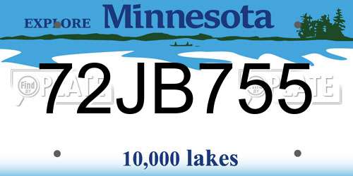 72JB755 Minnesota License Plate