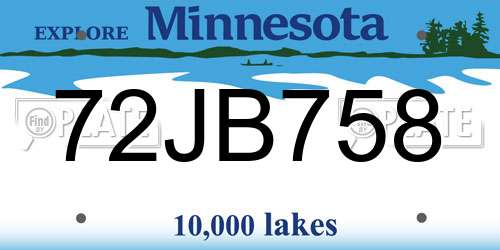 72JB758 Minnesota License Plate