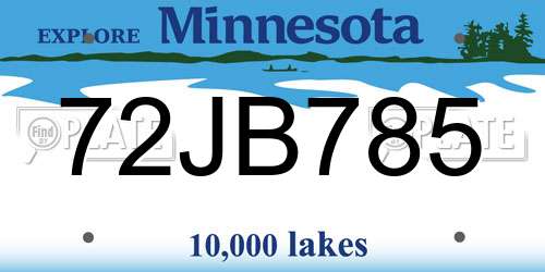 72JB785 Minnesota License Plate