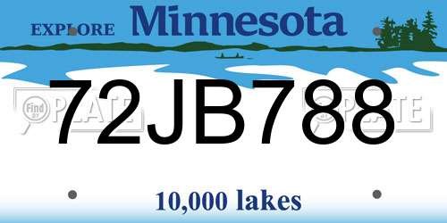 72JB788 Minnesota License Plate