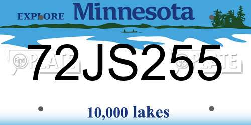 72JS255 Minnesota License Plate