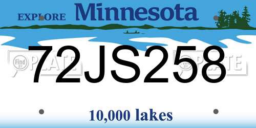 72JS258 Minnesota License Plate