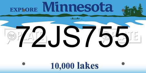 72JS755 Minnesota License Plate