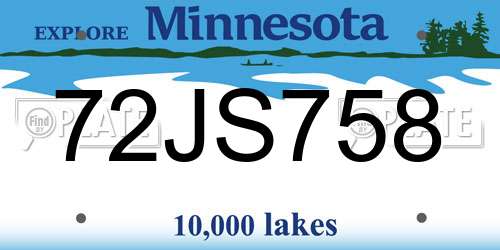72JS758 Minnesota License Plate