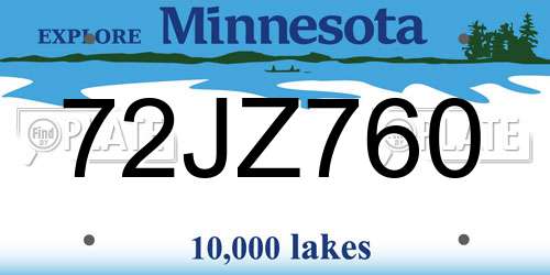 72JZ760 Minnesota License Plate