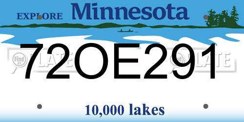 72OE291 Minnesota License Plate