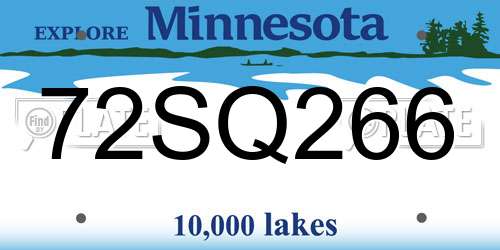 72SQ266 Minnesota License Plate
