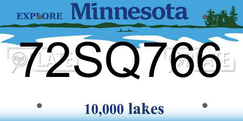 72SQ766 Minnesota License Plate