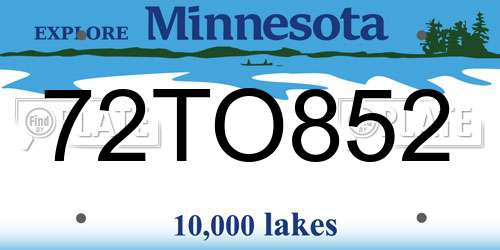 72TO852 Minnesota License Plate