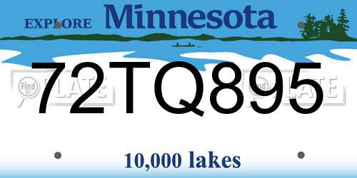 72TQ895 Minnesota License Plate