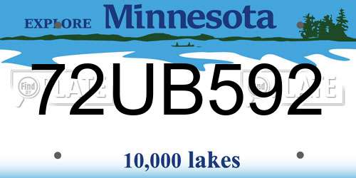 72UB592 Minnesota License Plate