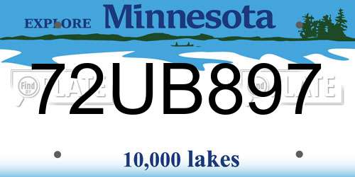 72UB897 Minnesota License Plate