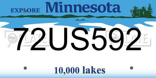 72US592 Minnesota License Plate