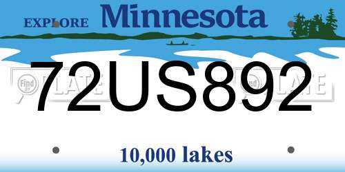 72US892 Minnesota License Plate