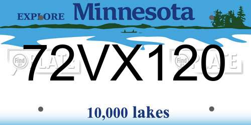 72VX120 Minnesota License Plate