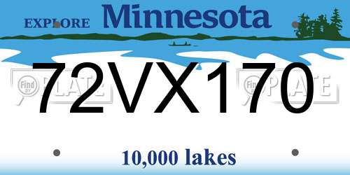 72VX170 Minnesota License Plate