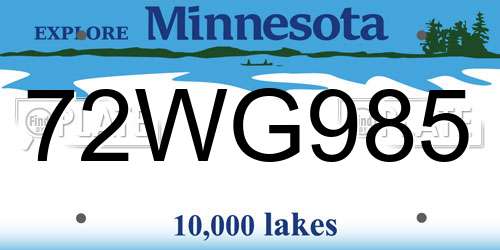 72WG985 Minnesota License Plate