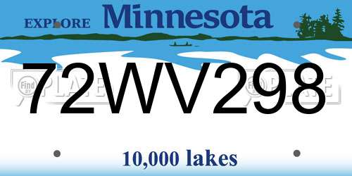 72WV298 Minnesota License Plate