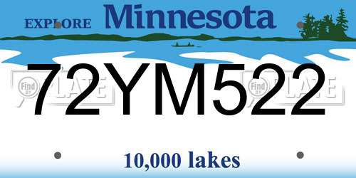 72YM522 Minnesota License Plate
