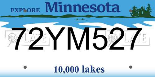 72YM527 Minnesota License Plate