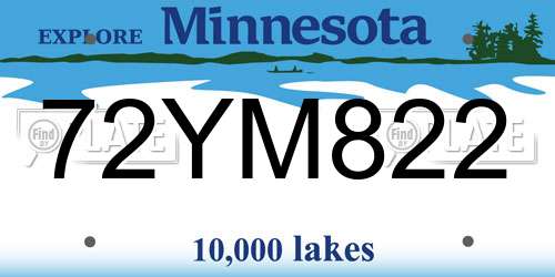 72YM822 Minnesota License Plate