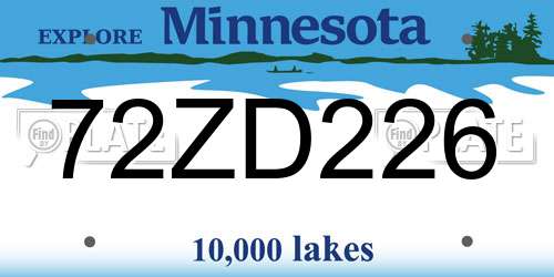 72ZD226 Minnesota License Plate