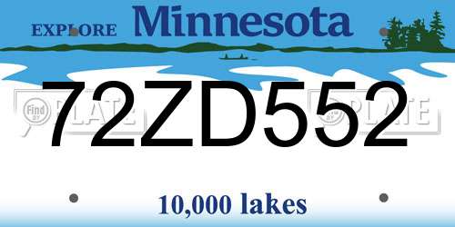 72ZD552 Minnesota License Plate