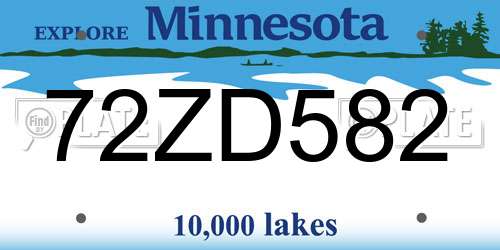 72ZD582 Minnesota License Plate
