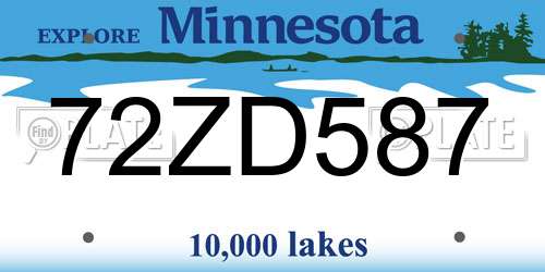 72ZD587 Minnesota License Plate