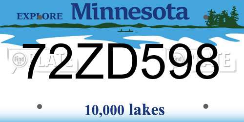 72ZD598 Minnesota License Plate