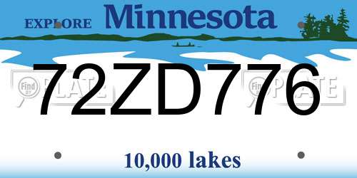 72ZD776 Minnesota License Plate