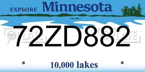 72ZD882 Minnesota License Plate