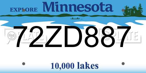 72ZD887 Minnesota License Plate