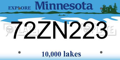 72ZN223 Minnesota License Plate