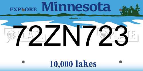 72ZN723 Minnesota License Plate