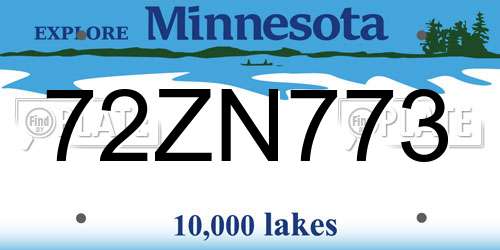 72ZN773 Minnesota License Plate