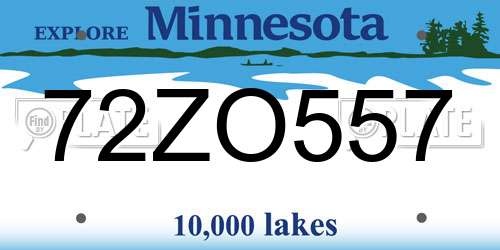 72ZO557 Minnesota License Plate
