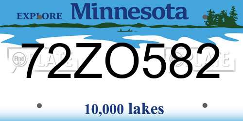 72ZO582 Minnesota License Plate